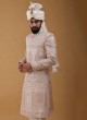 Designer Art Silk Embroidery Sherwani In Peach Color